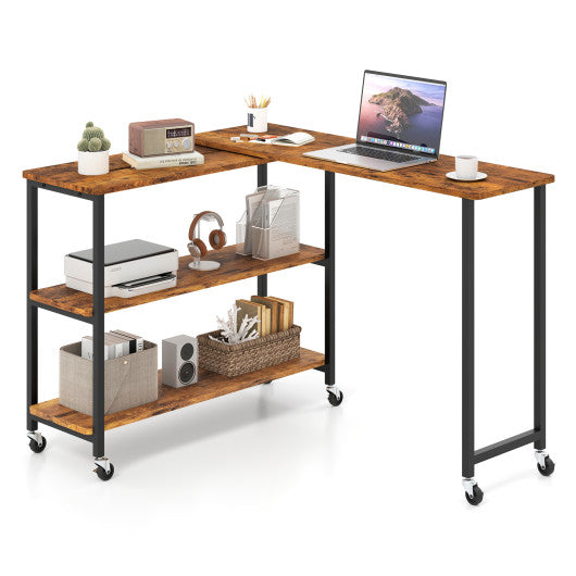 Patented Large 360-Degree Free Rotating Sofa Side Table with Wheels and Storage Shelf-Brown