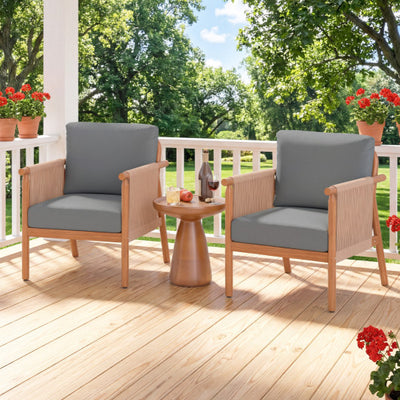 Patio Acacia Wood Chair Set of 2 with Woven Rope Armrests and Seat Back Cushions for Backyard-Gray
