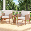 Patio Acacia Wood Chair Set of 4 with Woven Rope Armrests and Seat Back Cushions for Backyard-White