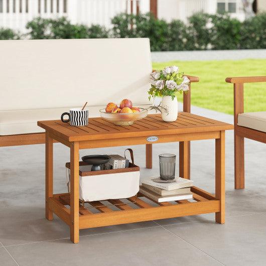 Patio Acacia Wood Coffee Table 2-Tier Rectangular Center Table