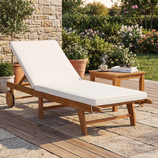 Patio Folding Eucalyptus Wood Chaise Lounge with 5-Level Adjustable Backrest