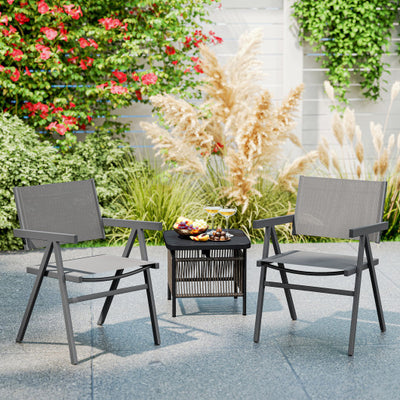 Patio Chairs Set of 2 Outdoor Dining Chair with Breathable Fabric Seat-Set of 2