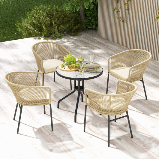 Patio Chairs Set of 4 with Curved Backrest and Seat Cushion for Patio-Yellow