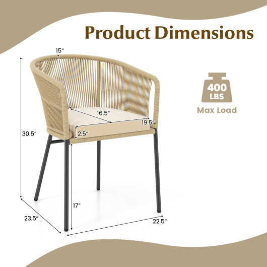 Patio Chairs Set of 4 with Curved Backrest and Seat Cushion for Patio-Yellow