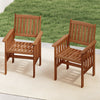 Patio Chairs Set of 2 Outdoor Solid Wood Chairs with Slatted Seat and Inclined Backrest