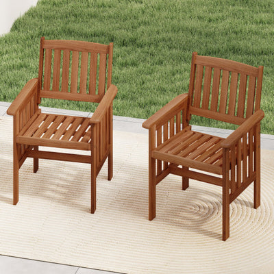 Patio Chairs Set of 2 Outdoor Solid Wood Chairs with Slatted Seat and Inclined Backrest