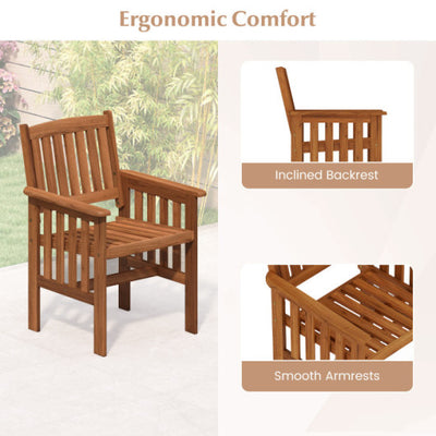 Patio Chairs Set of 2 Outdoor Solid Wood Chairs with Slatted Seat and Inclined Backrest