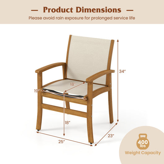 Patio Chairs Set of 2 Acacia Wood Armchairs with Breathable Fabric Back and Seat-Yellow