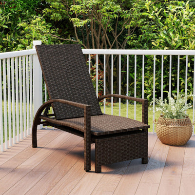 Patio Chaise Lounge Outdoor Rattan Lounge Chair with Retractable Ottoman