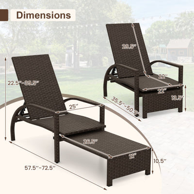 Patio Chaise Lounge Outdoor Rattan Lounge Chair with Retractable Ottoman
