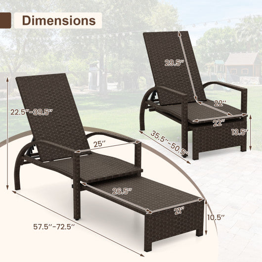 Patio Chaise Lounge Outdoor Rattan Lounge Chair with Retractable Ottoman