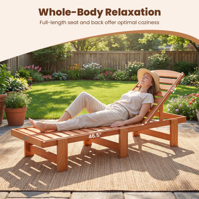 Patio Chaise Lounge Chair Solid Wood Slatted Recliner with Adjustable Backrest-1 Piece
