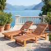 Patio Chaise Lounge Chair Solid Wood Slatted Recliner with Adjustable Backrest-Set of 2