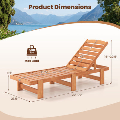 Patio Chaise Lounge Chair Solid Wood Slatted Recliner with Adjustable Backrest-Set of 2