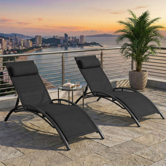 Patio Chaise Lounges Set of 2 Outdoor Recliner with 5-Position Backrest-Black