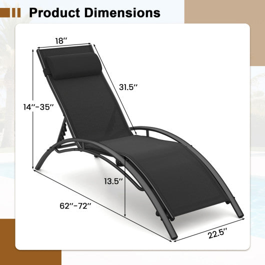 Patio Chaise Lounges Set of 2 Outdoor Recliner with 5-Position Backrest-Black