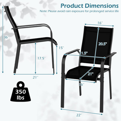 Patio Dining Chairs Set of 2/4/6 Stackable Outdoor Armchairs with Metal Frame-Set of 2