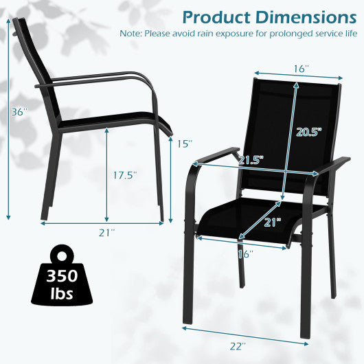 Patio Dining Chairs Set of 2/4/6 Stackable Outdoor Armchairs with Metal Frame-Set of 2