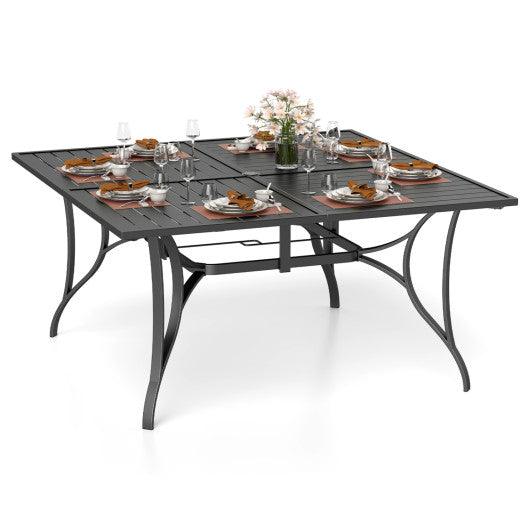 Patio Dining Table for 8 with Umbrella Hole for Porch Lawn-Black