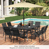 Patio Dining Table for 8 with Umbrella Hole for Porch Lawn-Black
