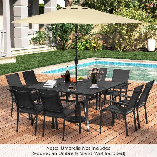 Patio Dining Table for 8 with Umbrella Hole for Porch Lawn-Black