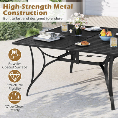 Patio Dining Table for 8 with Umbrella Hole for Porch Lawn-Black