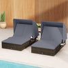 Patio Double Chaise Lounge with Shade Cushions and Folding Side Trays-Gray