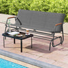 Patio Glider Bench with Curved Teak Armrests and Breathable Fabric Seat for 3 People-Grey