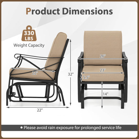 Patio Glider Rocking Chair with Metal Frame and Thick Cushions-Brown