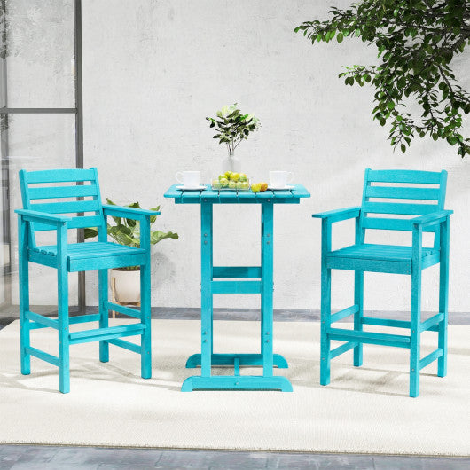 Patio HDPE Adirondack Bar Chairs Set of 2 with Wide Armrests-Turquoise