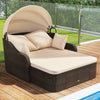 Patio PE Rattan Daybed with Retractable Canopy and Soft Cushions-Beige