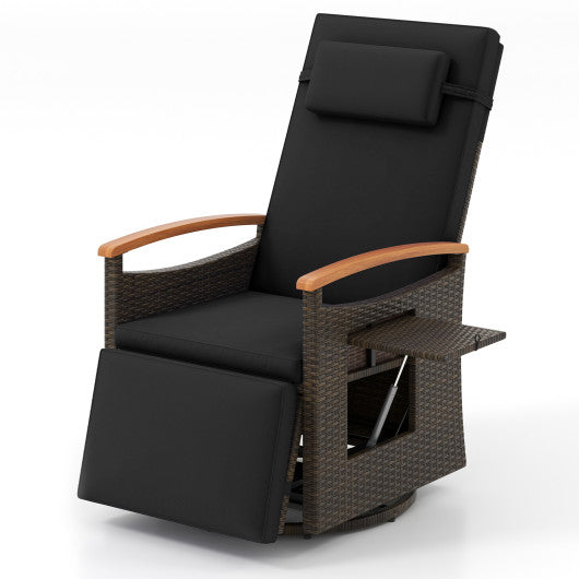 Patio Rattan 360° Swivel Recliner Chair with Adjustable Backrest and Footrest-Black