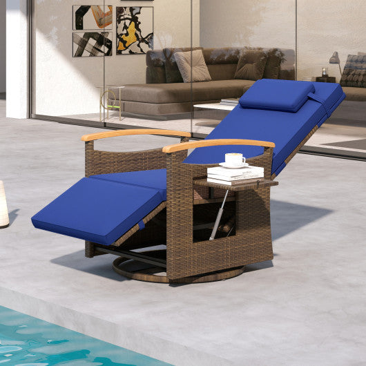 Set of 2 Patio Rattan 360° Swivel Recliner Chair with Adjustable Backrest and Footrest-Navy