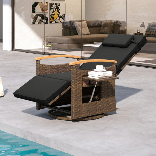 Set of 2 Patio Rattan 360° Swivel Recliner Chair with Adjustable Backrest and Footrest-Black
