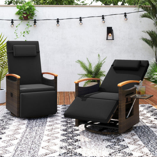 Set of 2 Patio Rattan 360° Swivel Recliner Chair with Adjustable Backrest and Footrest-Black