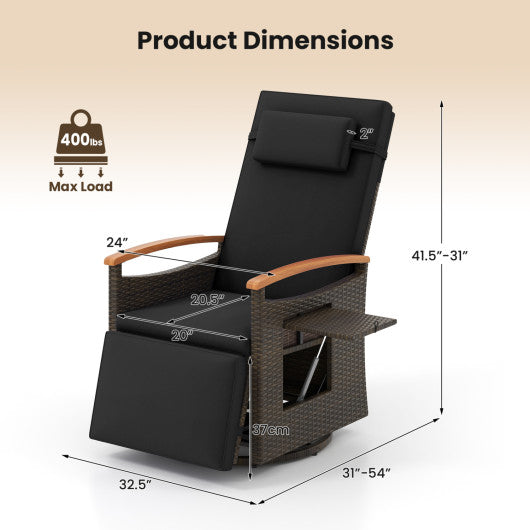 Set of 2 Patio Rattan 360° Swivel Recliner Chair with Adjustable Backrest and Footrest-Black