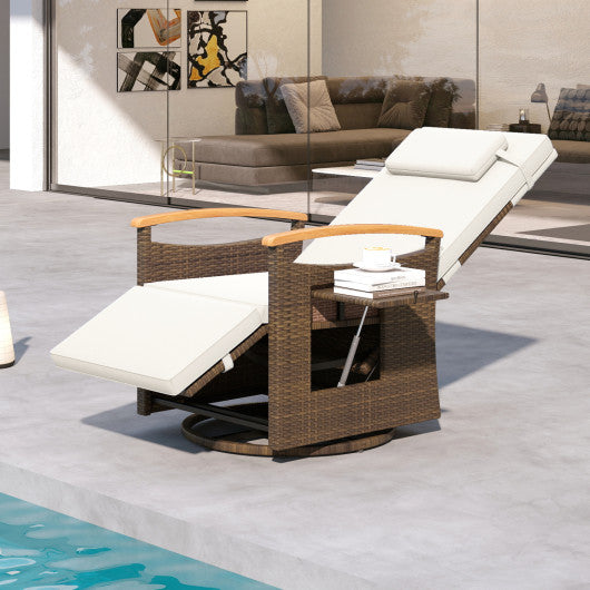 Set of 2 Patio Rattan 360° Swivel Recliner Chair with Adjustable Backrest and Footrest-White