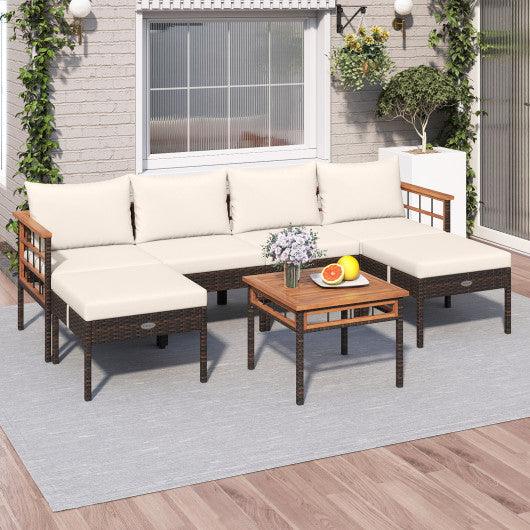 Patio Rattan Chairs with Ottomans and Side Table for Backyard-White