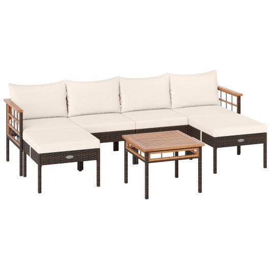 Patio Rattan Chairs with Ottomans and Side Table for Backyard-White
