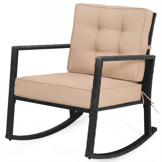 Patio Rattan Rocker Outdoor Glider Rocking Chair Cushion Lawn-Brown