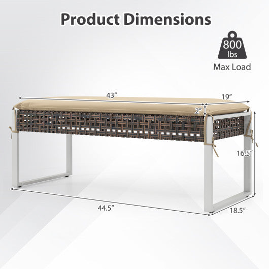 43 Inch Patio Rectangle Ottoman with Metal Legs and Seat Cushion-Beige