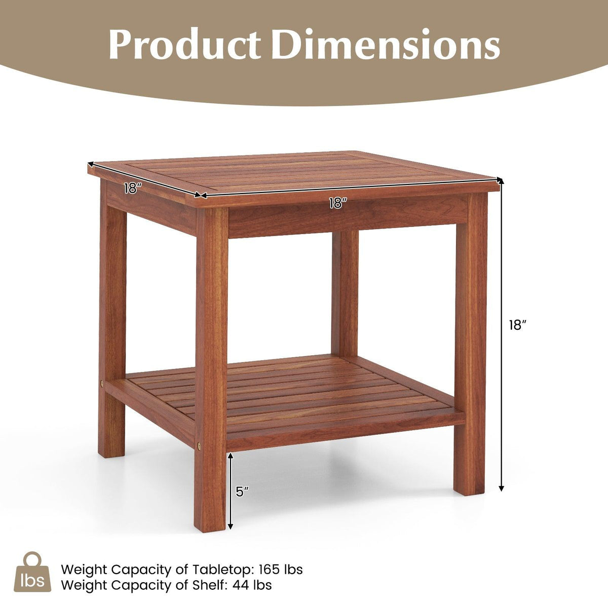 Set of 2 Double-Tier Acacia Wood Patio Side Table with Slatted Tabletop and Shelf
