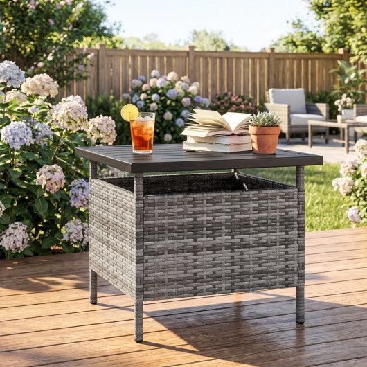 Patio Square Wicker Side Table with Umbrella Hole for Yard-Gray