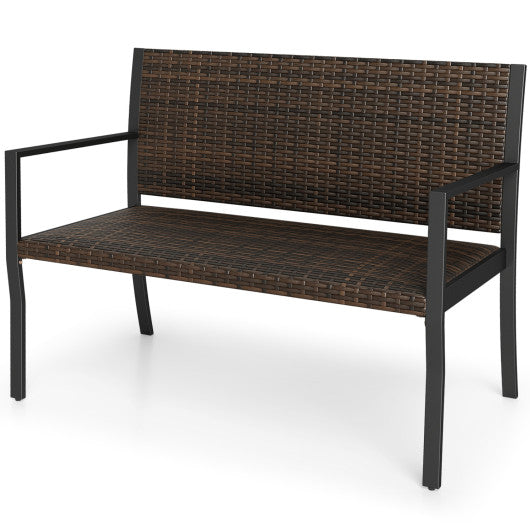 Patio Sun-Proof Rattan Loveseat with Soft Sponge Seat-Brown