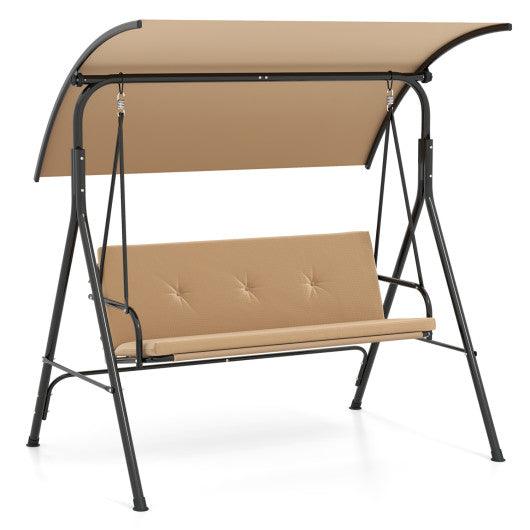 Patio Swing Chair with Adjustable Canopy & Removable Cushion and Metal Stand-Beige
