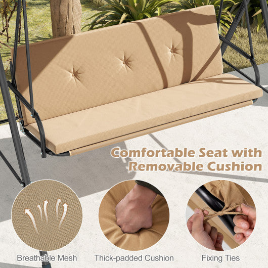 Patio Swing Chair with Adjustable Canopy & Removable Cushion and Metal Stand-Beige