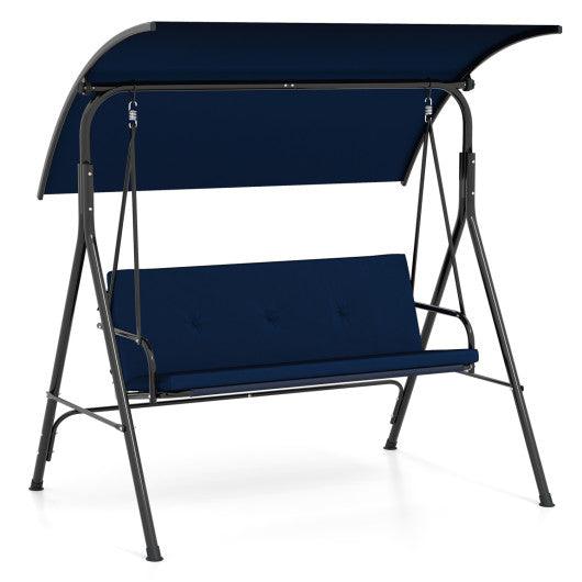 Patio Swing Chair with Adjustable Canopy & Removable Cushion and Metal Stand-Navy