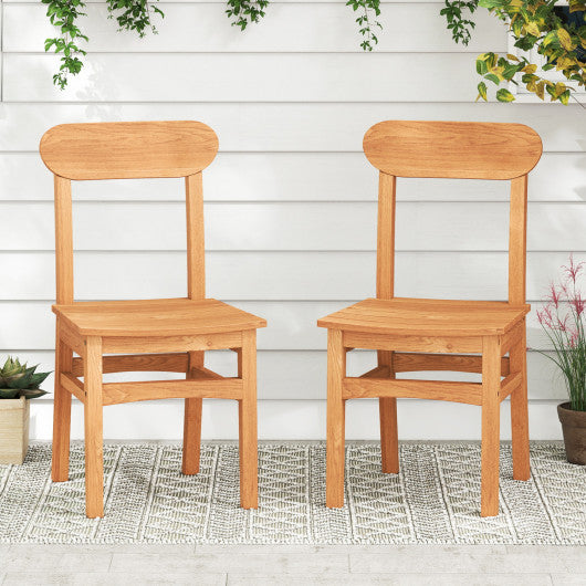 Patio Teak Wood Chair Armless Dining Chair with Slatted Seat
