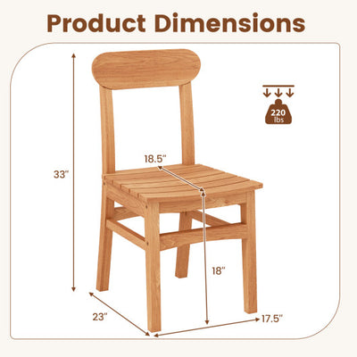 Patio Teak Wood Chair Armless Dining Chair with Slatted Seat