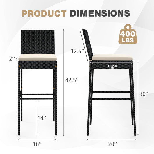 Patio Wicker Barstools with Footrest and Backrest Set of 4